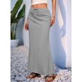 thumbnail image 4 of Linen Flared Maxi Skirt with Back Slit - Elastic Waist Drawstring Long Flowy Ankle-Length Skirt Light Gray S, 4 of 9