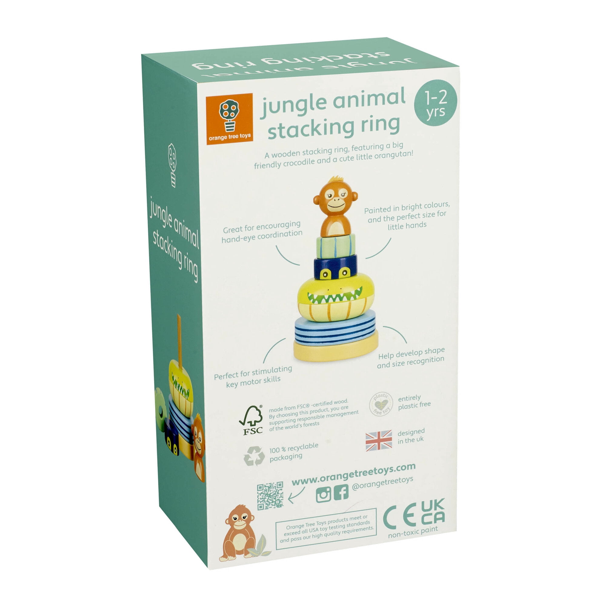 Orange Tree Toys: Stacking Ring: Jungle Animals - Wooden Colorful Stacking Puzzle Toy, Size & Motor Skills Developmental Toy, Toddler & Kids, Ages 1+