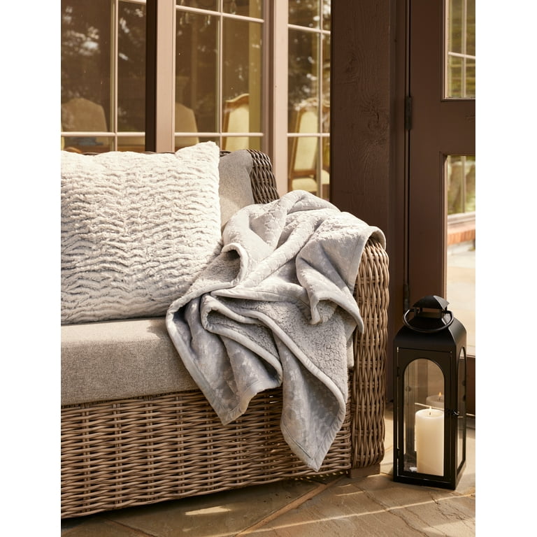 Better Homes Gardens Printed Reverse Faux Shearling Throw Silver Solid Embossed 50 x 60 Walmart
