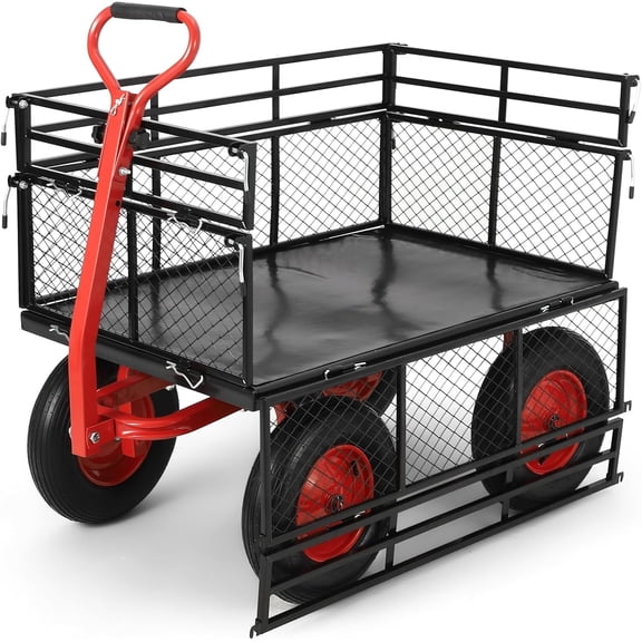 QinaQin 1400LBS Garden Dump Cart with Removable Sides,Wagon with180° Rotating Handle,Metal Garden Cart on Wheels for Yard,Black
