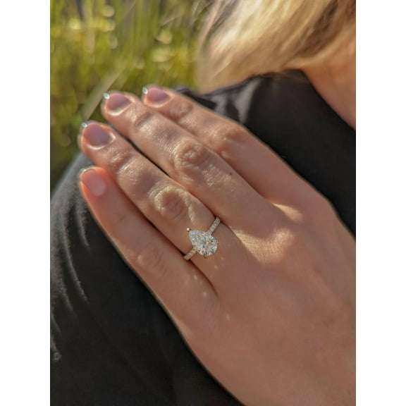 SOLITAIRE JEWELS 1.27ct Pear Moissanite Diamond Pave Accent Engagement Ring 10K White Gold