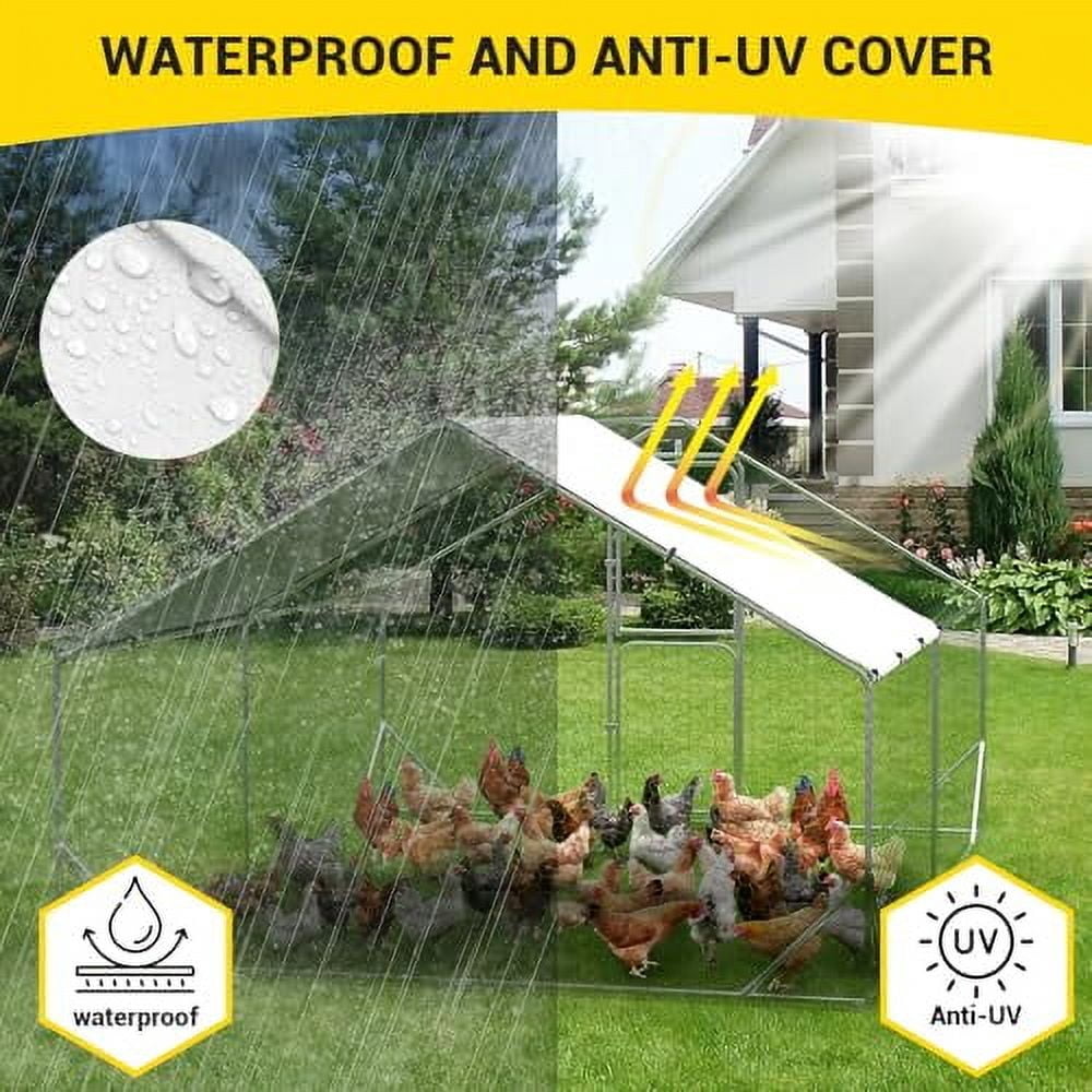 Metal Chicken Coop, Walk in Chicken Runs with Cover for Yard, Large Chicken Coop with Double Door, Metal Chicken Pens for Outdoor Farm Yard