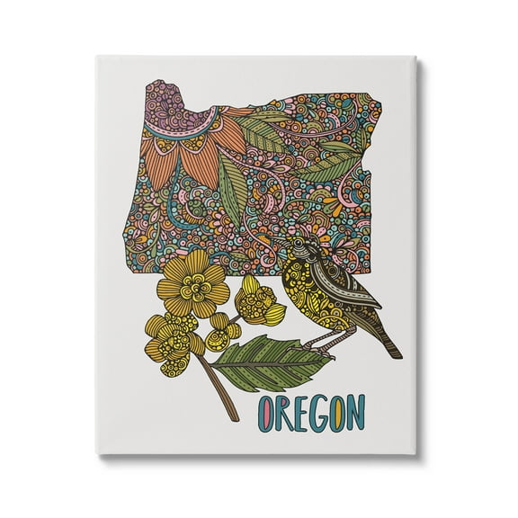 Stupell Industries Oregon State Flower Bird Graphic Art Gallery Wrapped Canvas Print Wall Art, Design by Valentina Harper