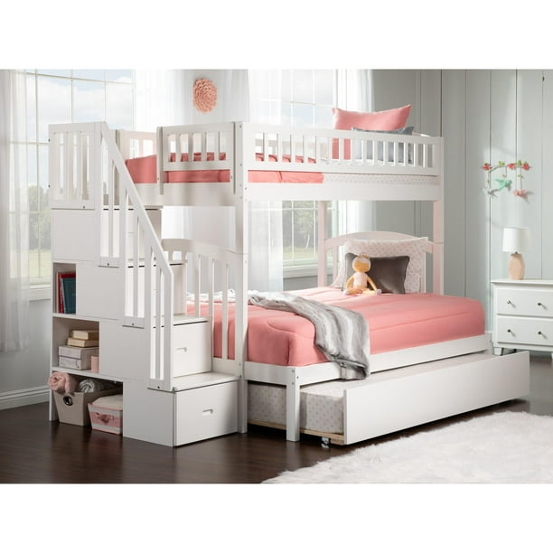 Westbrook Staircase Bunk Twin Over Full, White Twin Over Full Bunk Bed With Stairs