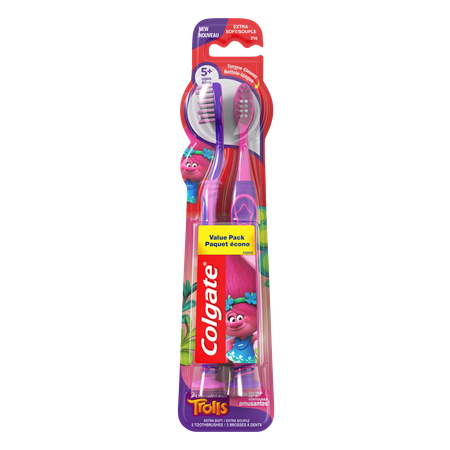 (2 pack) Colgate Trolls Kids Manual Toothbrush with Suction Cup, Extra Soft, 2 Count