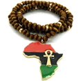thumbnail image 2 of Icemond Pan African Colored Africa Map Continent with Ankh Pendant on 30" Wooden Bead Necklace in Gold or Silver Tone, 2 of 5