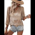 thumbnail image 3 of Suéter de Crochet Calado para Mujer, 3/4, para Salir de Verano. Albaricoque M, 3 of 10