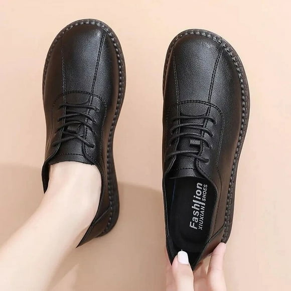 Sneakers Women Casual Lace Up Soft Leather Moccaasains 2023 Brand New Black Brown Oxford Shoes Woman Female Platform Flats