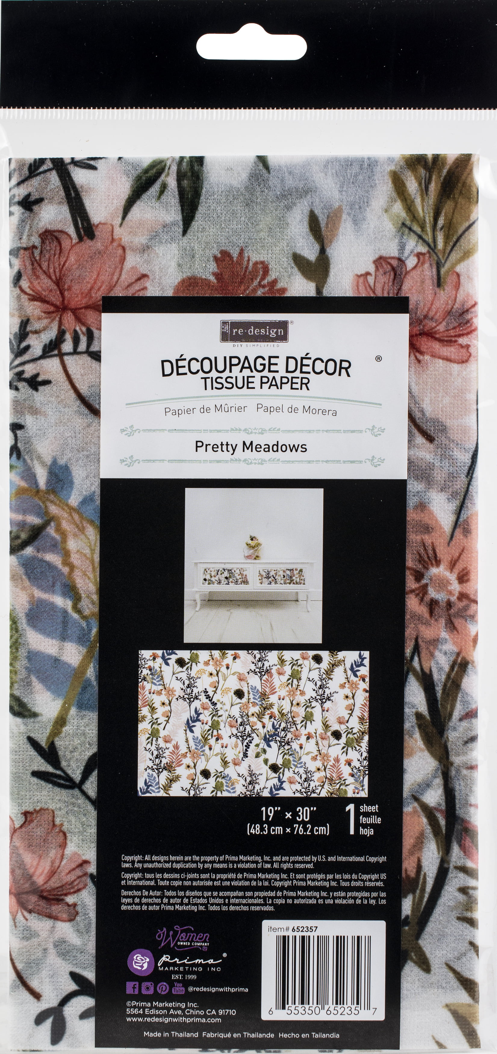 Prima Re-Design Decoupage Decor Tissue Paper 19"X30" 2/Pkg-Shabby Floral