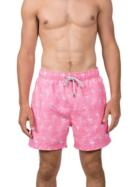 Endless Summer Men's 6" White and Pink Flamingo Swim Short, up to Size 2XL