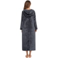 thumbnail image 4 of Women's Fleece Robe Luxury Plush Flannel Hoodie Zipper Dressing Gown with Pockets for Winter, 4 of 5