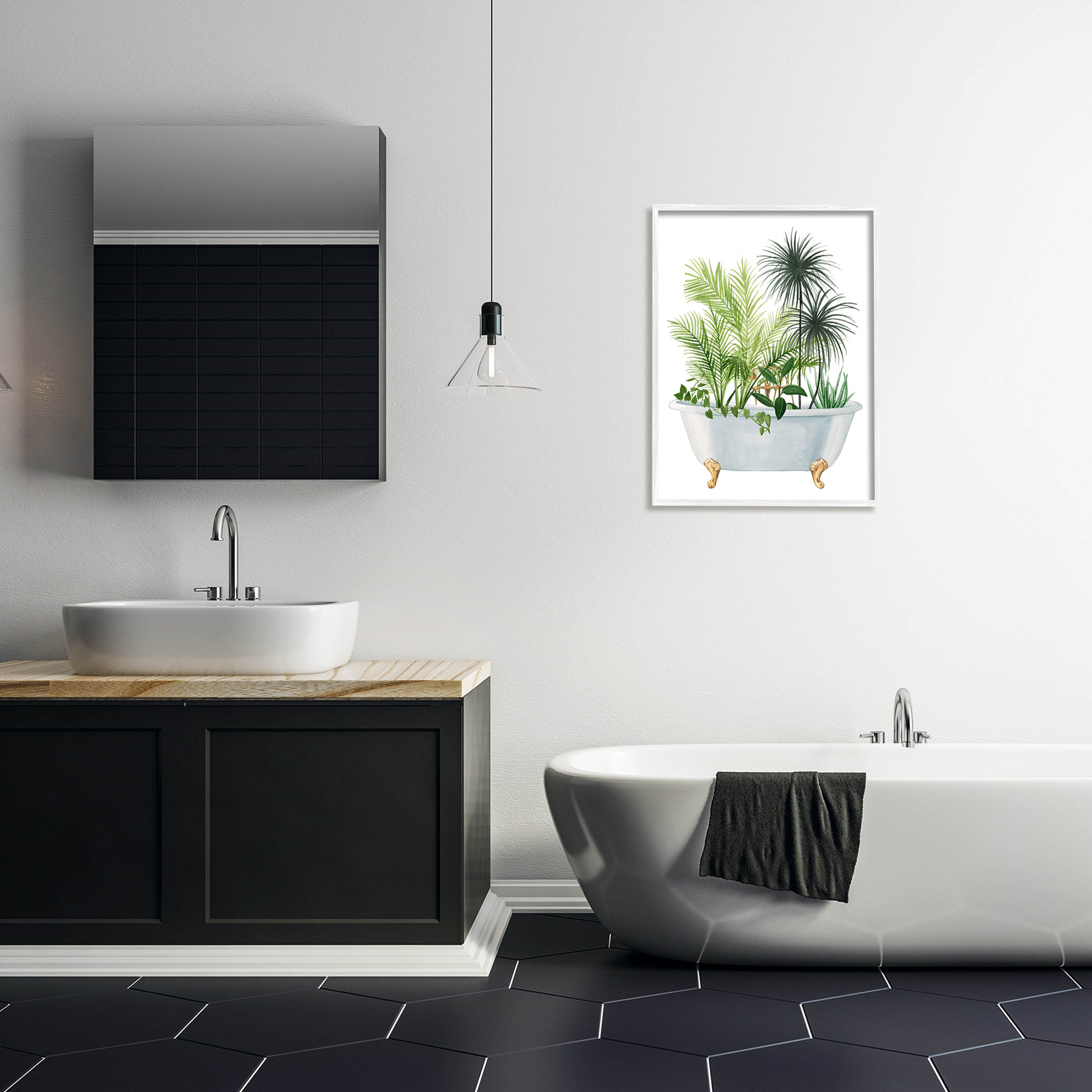 Stupell Industries Mixed Plant Leaves Antique Bathroom Tub Graphic Art White Framed Art Print Wall Art, Design by Grace Popp