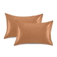 thumbnail image 2 of Dailycode Satin Pillow Case Standard Silk Pillow Cover for Hair and Skin Envelope Closure Brown 20"x26", 2 of 9