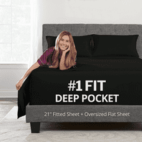 DeaLuxe Bedding 21” Full Size - Extra Deep Pocket Sheets - Super And Ultra Deep Bed Sheets - For Deep Mattress - 4 Piece Bed Sheet Set - Easily Fits Deep Mattress - Black