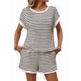 thumbnail image 3 of Women'S Summer 2 Piece Sets Striped Short Sleeve T Shirts and Shorts Loungewear Matching Set Color M, 3 of 9