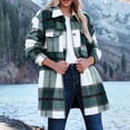 thumbnail image 2 of HAPIMO Women's Clearance Plaid Printed Soft Fleece Coat Button Up Shackets Fall Loose Flannel Jackets Winter Outfits Casual Woolen Coat Long Sleeve Outwear Pockets Fashion Green M, 2 of 9