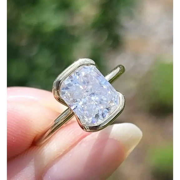 4Ct Cushion Cut Lab Created Diamond Engagement Ring 14k Yellow Gold Plated 925 Sterling Silver