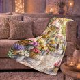 thumbnail image 6 of Charming European Street Scene Floral, Festive Botanical Garden Scene, Warm Flannel Blanket for Sunroom and Reading Nook, Garden Lovers Valentine's Day Gift, Botanical Home Decor, 6 of 9