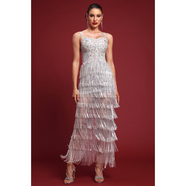 Vestido largo bellabarnetten Zada Glamourous con cristales adornados