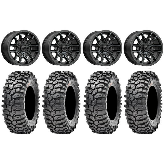 MSA Fang 15" Wheels Black ( 38mm) 32" Roxxzilla 396 Tires Can-Am Maverick X3 / Honda Pioneer 1000 / Talon