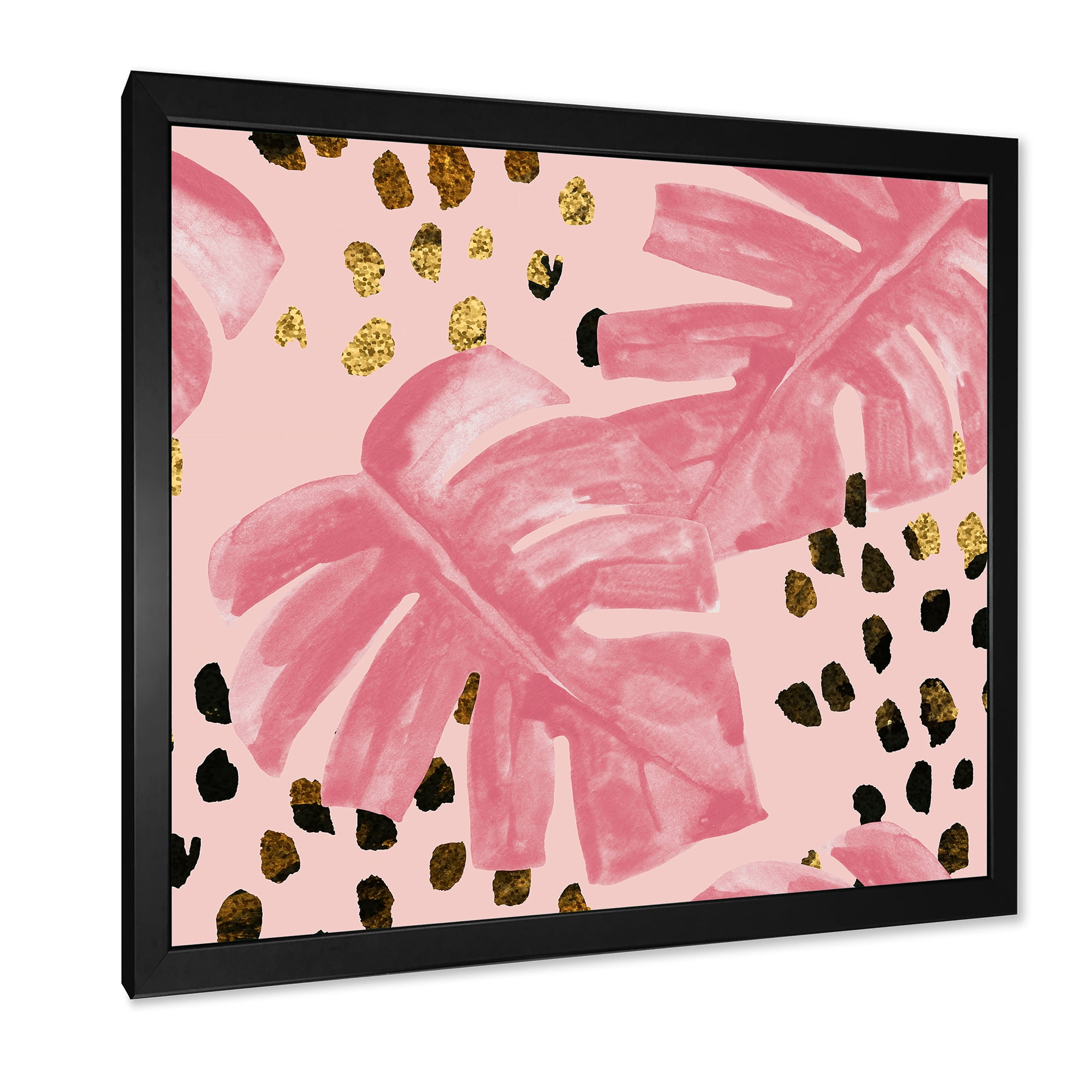 Designart 'Rough Brush Strokes Pink Colored Monstera I' Tropical Framed Art Print
