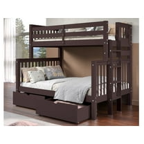 Bedz King Bunk Beds Twin over Full Mission Style with End Ladder and 2 Under Bed Drawers, Dark Cherry