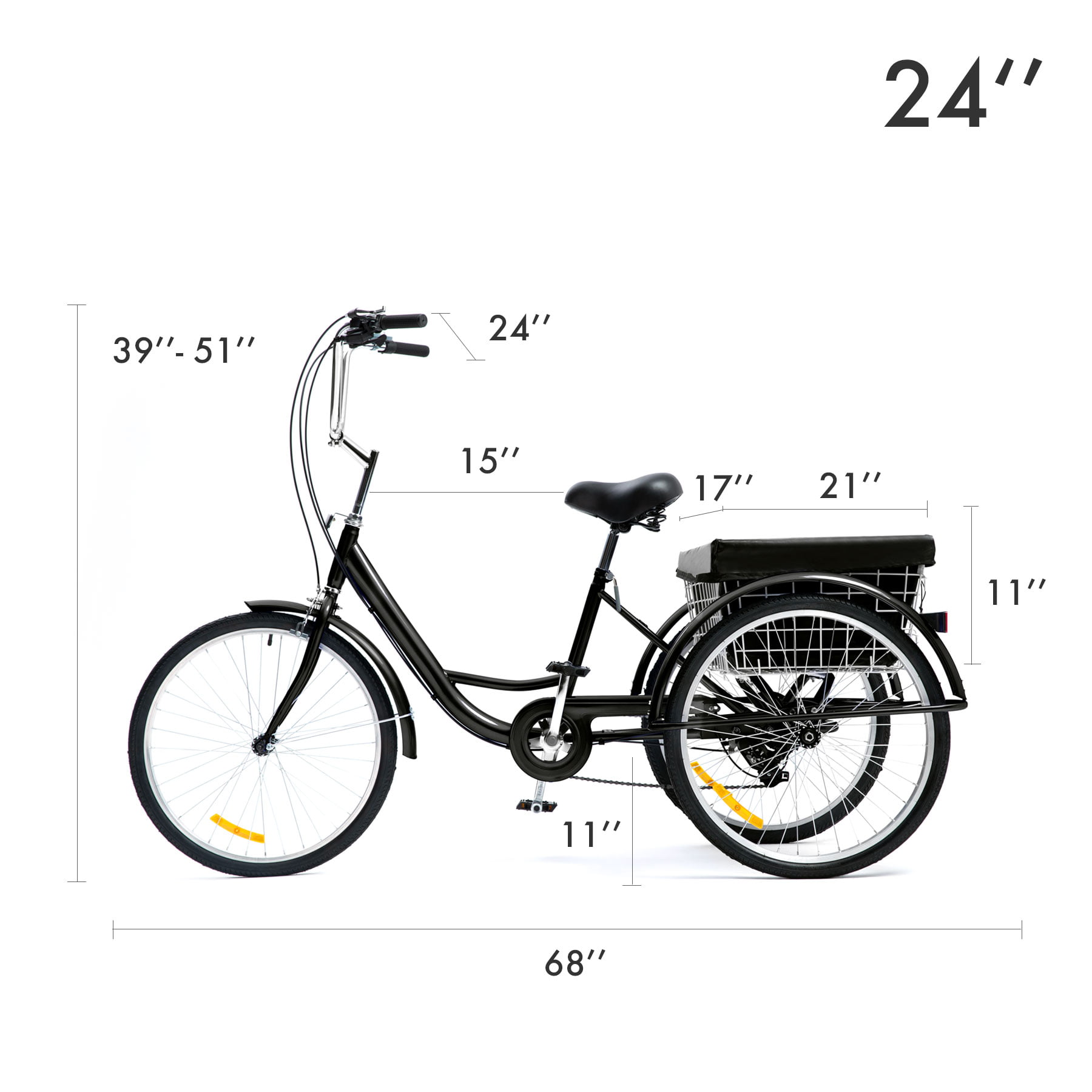 26/"//24/"//20/" 1//8 Speed Adult Trike Tricycle 3-Wheel Bike w//Massive Basket/& Liner