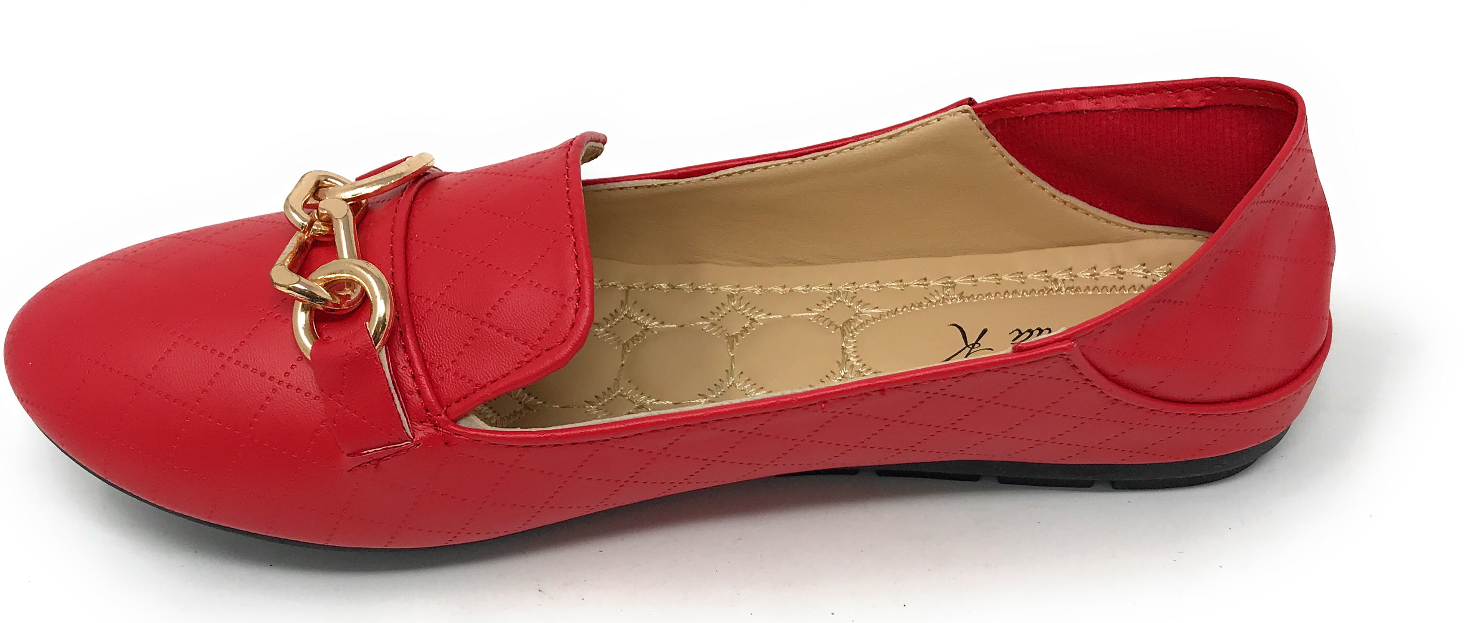 Victoria K Women's Foldover Quilted Gold Chain Ballerina Flats