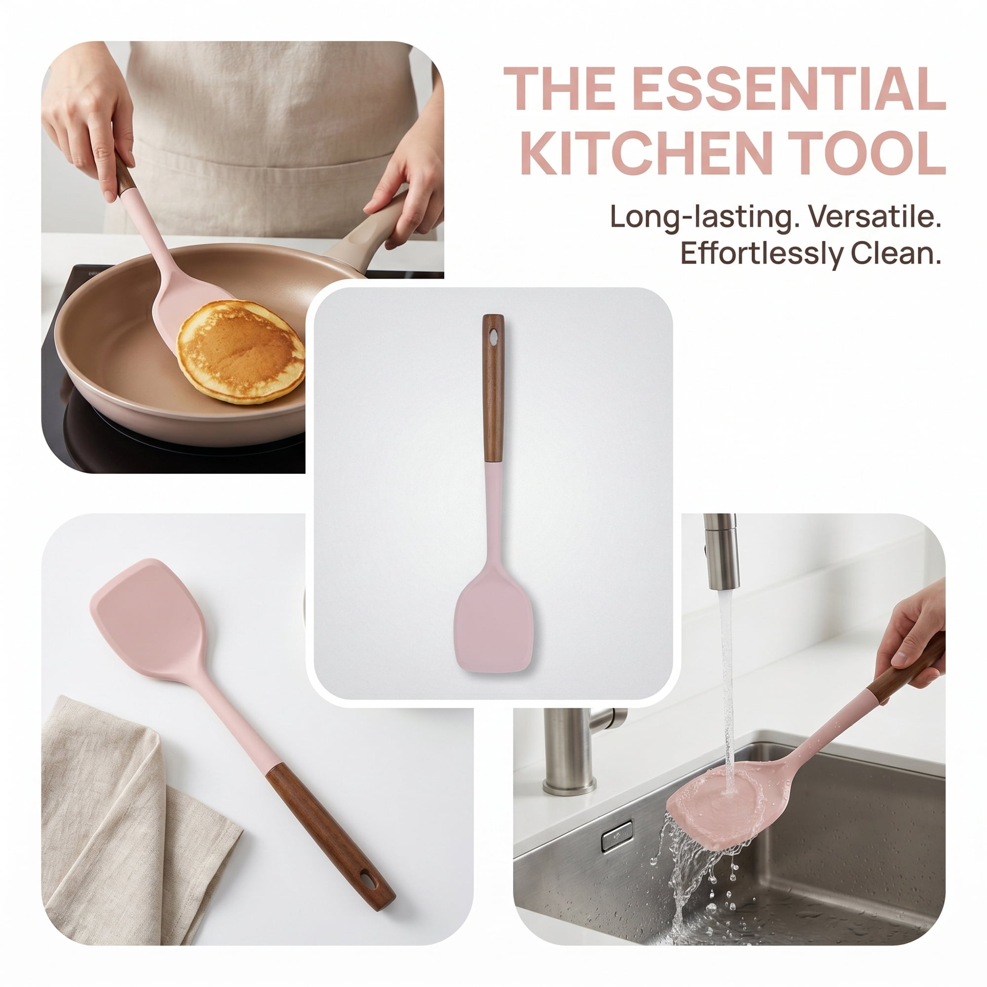 Unique Bargains Silicone Spatula Set, Kitchen Utensils with Tools Pink 13.4x3.1x0.8 inch