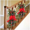thumbnail image 6 of Christmas Stair Swag Wreath Cedar Pine Garland Real Touch Christmas Wreath with Red Bow Berry Front Door Wall Window Stairs Holiday Christmas Decoration 18 inch, 6 of 9