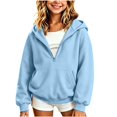 thumbnail image 3 of akafmk Girls Half Zip Hoodie Sweatshirt Long Sleeve Pullover Sweatshirts with Pocket Solid Color Casual Hooded Top Versatile Fall Clothes, Size 5-6 Years, 3 of 6