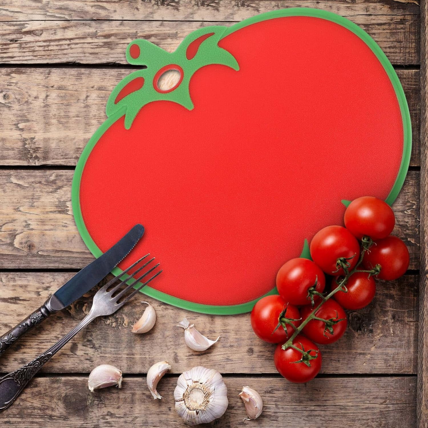 ABPETE Tomato Shaped Cutting Board Plastic Kitchen Food Chopping Board Creative Fruit Cooking Mat for Veggies Cheese Fruit Meat Fish 31.80X26cm