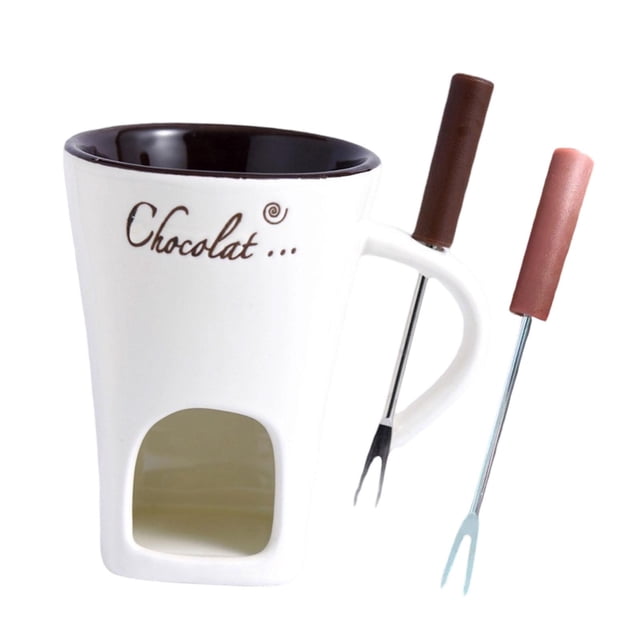 Taza para fondue de chocolate, olla caliente para dulces, calentador de mantequilla, fundidor de chocolate con tenedor Blanco