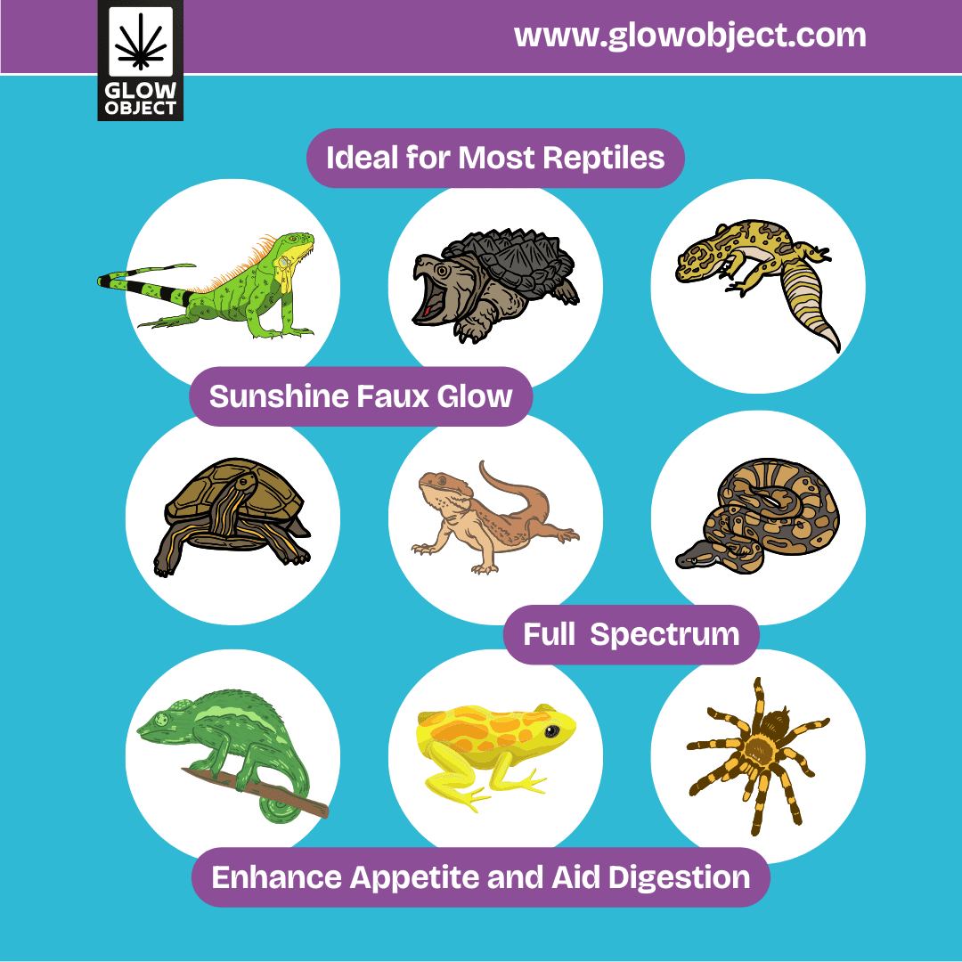 Glow Object Reptile Heat Lamp with UVB & UVA - Full Spectrum Basking Light for Amphibians Terrariums - Self-Ballasted - E26 E27 Base - Includes Free UV Sensor