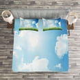 thumbnail image 3 of Ambesonne Sky Quilted Bedspread Set 3 Pcs, Sunny Day Grass Clouds, King Size, Blue Green White, 3 of 3