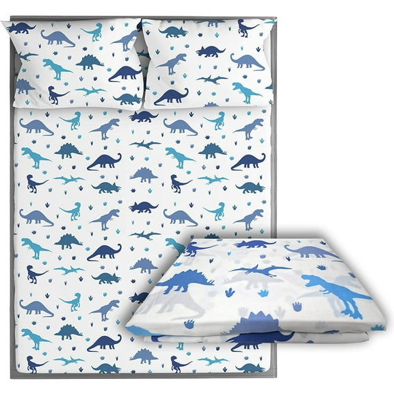 Kids Organic Viscose Derived from Bamboo Sheet Set | Twin or Full Size Fitted Bed Sheets | Oeko-Tex Certified | Cute Toddler Bedding for Girls & Boys Dino Full