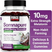 Force Factor Somnapure Gummies, 10mg Melatonin Sleep Aid for Adults Extra Strength, Non-Habit-Forming, Dream Berry, 60 Gummies