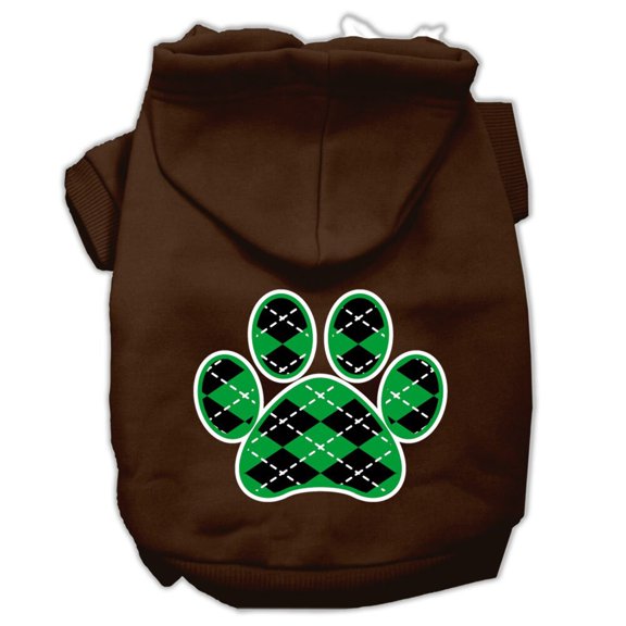 Pet Dog Cat Hoodie Screen Printed, "Green Argyle Paw"