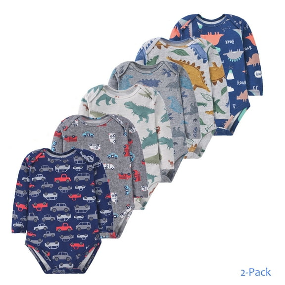 Bellafa 100% Cotton Baby Boys Long Sleeve Bodysuit Dinosuar Truck Baby Romper Infant Boy's Sung Fit Onesies-2 Piece