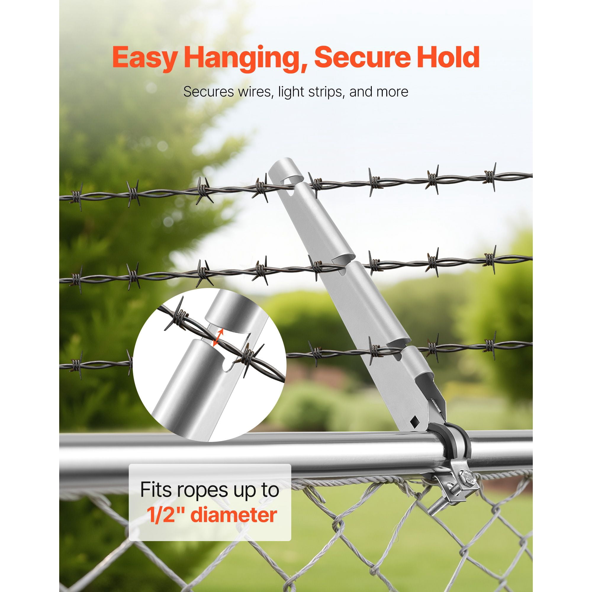 Fence Post Extenders 10-Pack 14.8" Height, 惟 Bracket, Heavy-Duty Steel, Tool-Free Mounting, Hook Rings, for Chain Link Fence Privacy