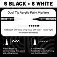 thumbnail image 3 of Black and White Acrylic Paint Markers, 12 Pack Dual Tip with Fine Tip and Brush Tip Pens for Stone, Wood, Calligraphy, Canvas, Ceramic, Metal, Glass, Rock Painting, DIY Crafts, 3 of 8