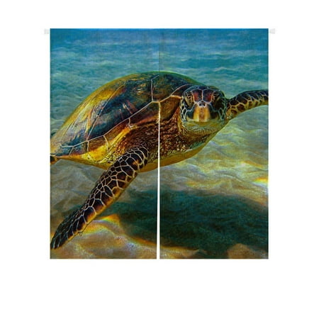 Hanging New Curtains GCKG Underwater Sea Turtle Window Door Cover Curtain, Home Decoration Cotton and linen Hanging Curtain Size 85x90 CM ()