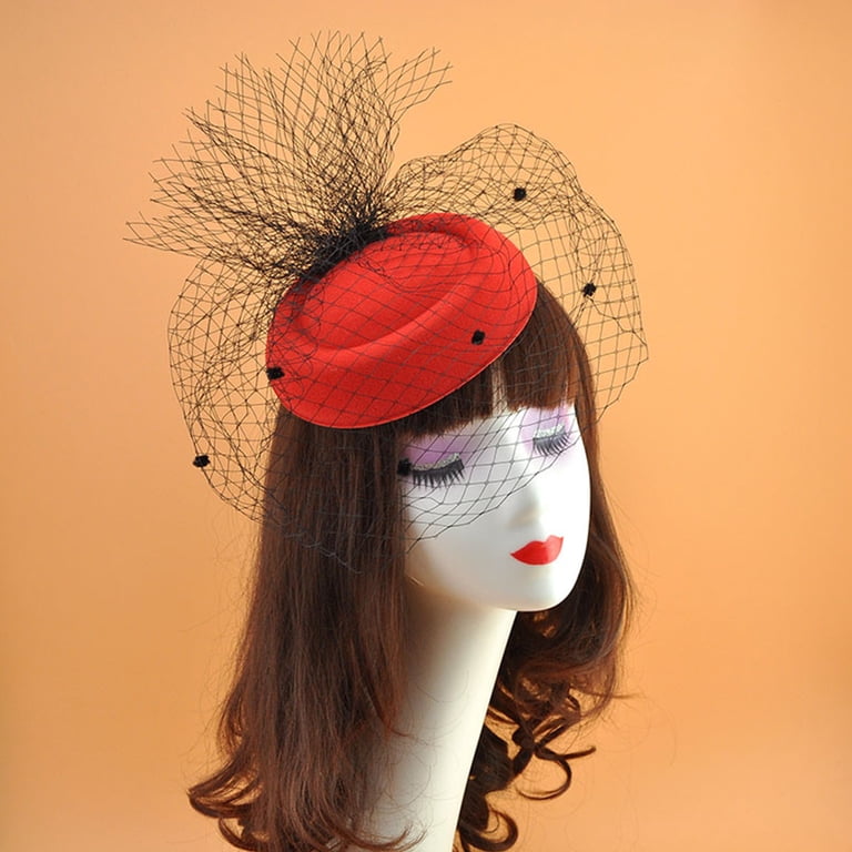 YUUZONE Fascinator Hats for Women Pillbox Cap with Plush Polka Dot