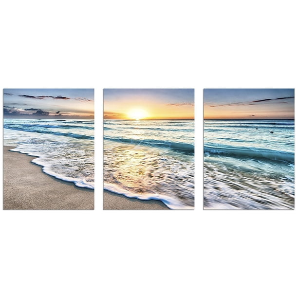 3 Panel Beach Canvas Wall Art Sunset Sand Ocean Sea Wave Home Picture ...