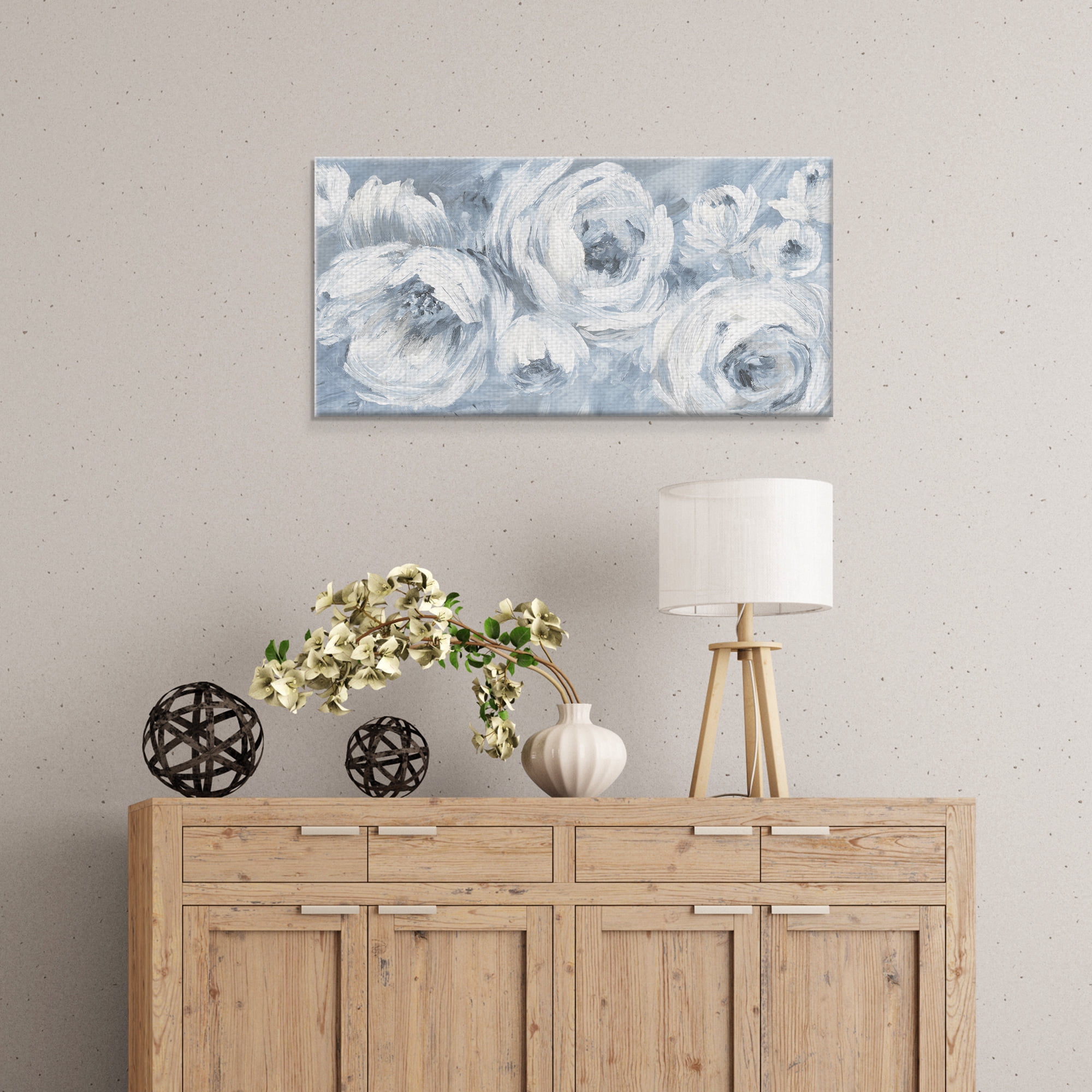 Masterpiece Art Gallery Contemporary Blues White Ranunculus by Nan Canvas Art 17" x 34"