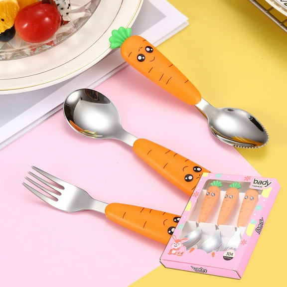 Kids Tableware,304 Stainless Cute Carrot Kids Tableware Set