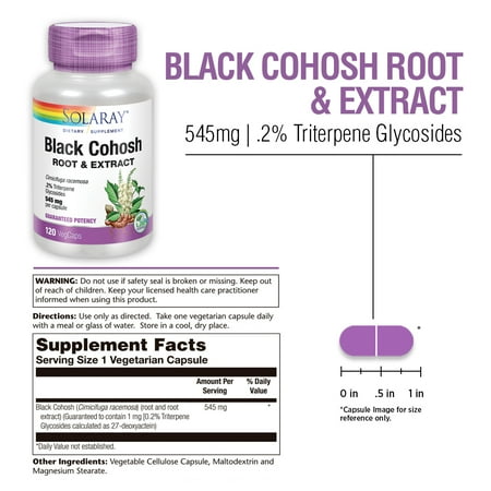 Solaray Black Cohosh Root & Extract 545mg | Womens Health & Menopause Support Supplement | Non-GMO | 120 VegCaps