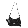 thumbnail image 3 of Bolso de hombro con cremallera y diseño de mariposas para mujer, ideal para el trabajo de primavera. Negro, 3 of 9