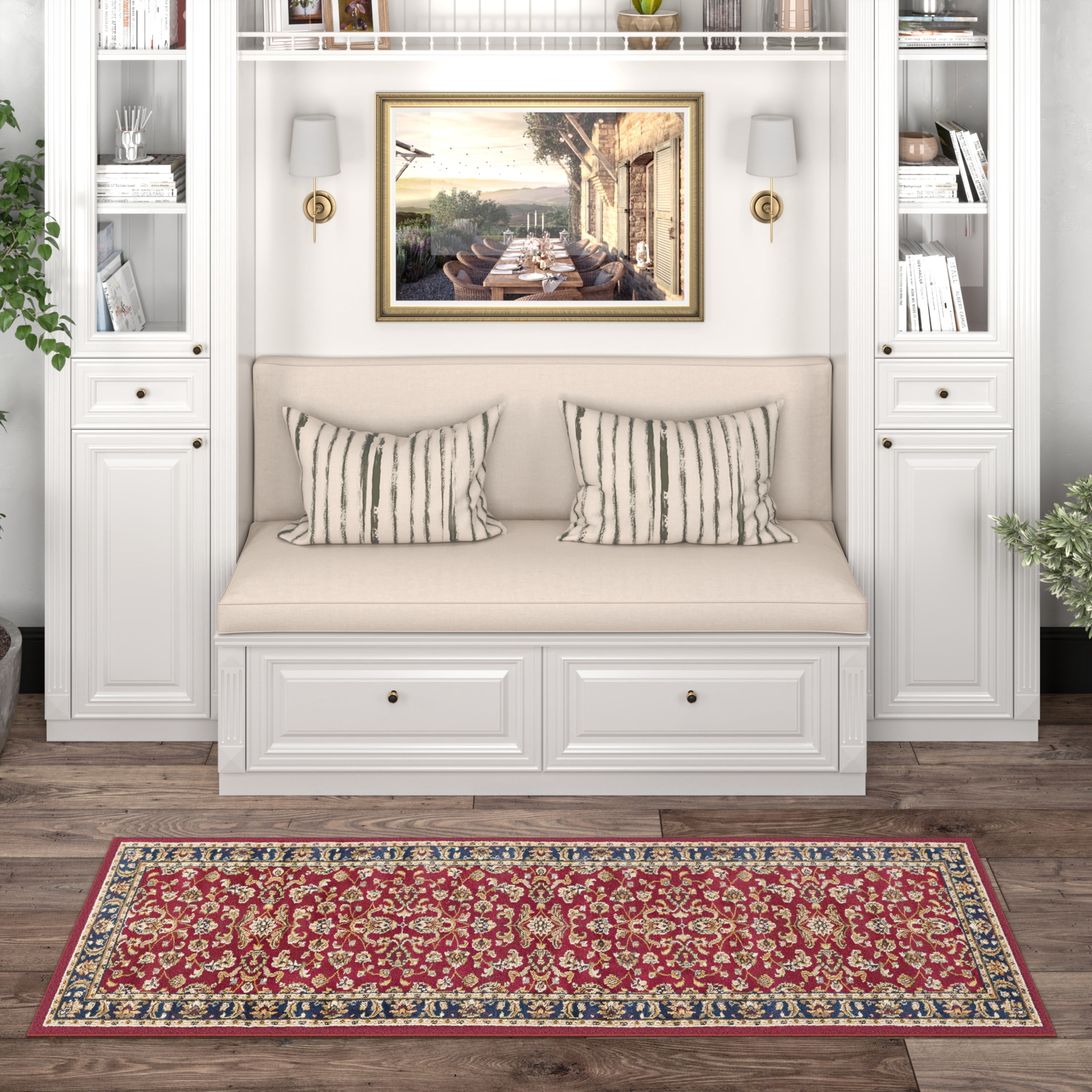 Sensation Transitional 2' x 7' Red and Beige Polypropylene Indoor Area Rug
