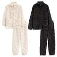 thumbnail image 4 of Pijamas de pareja de otoño e invierno de forro polar coral grueso para mujer, franela de invierno con dibujos animados para hombre, ropa de casa, traje con cremallera, 4 of 6